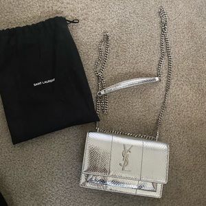 YSL Saint Laurent Wallet Chain Silver snakeskin